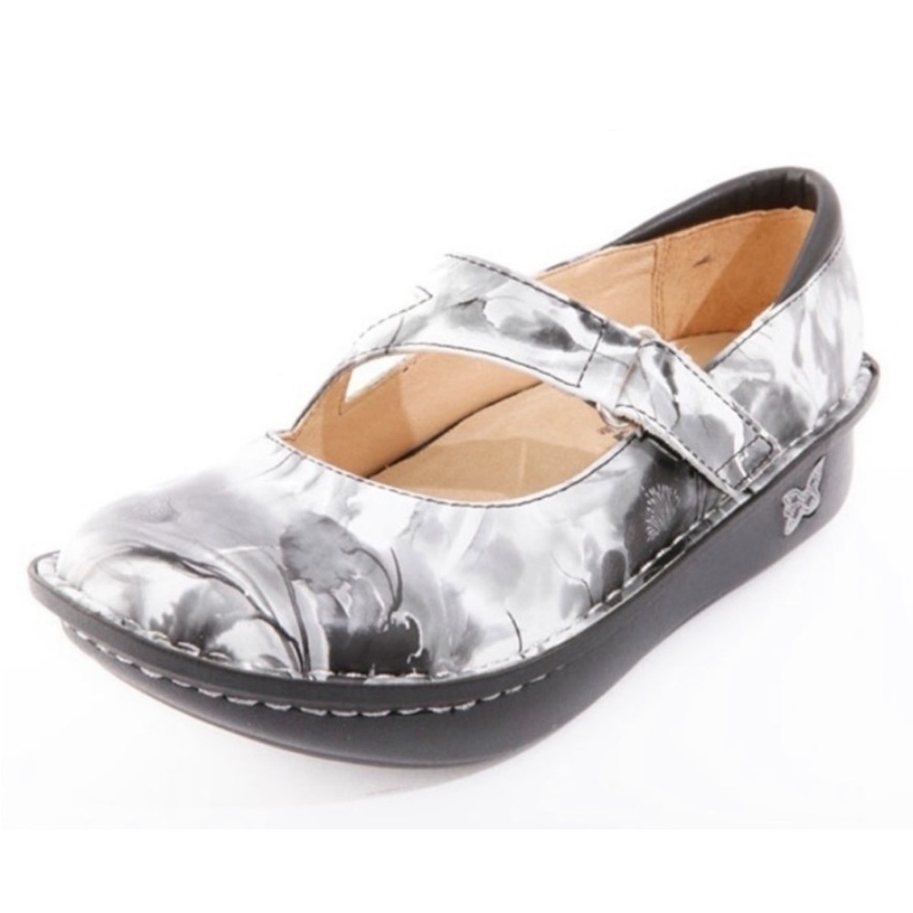 Alegria Black & White Watercolor Floral Dayna Mary Jane Clogs Size 35 / 4.5-5